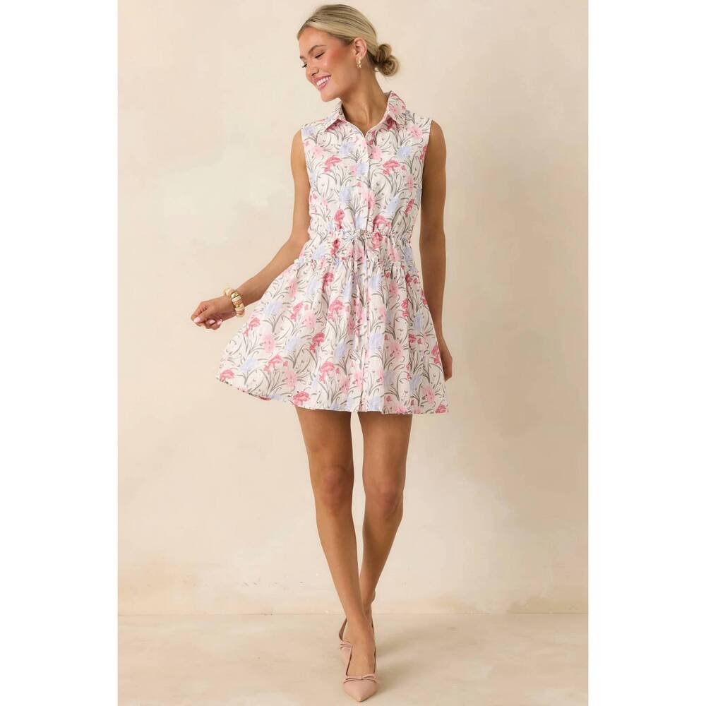 NEW B.RIGHT evianna embroidered floral print collared fit and flare mini dress i